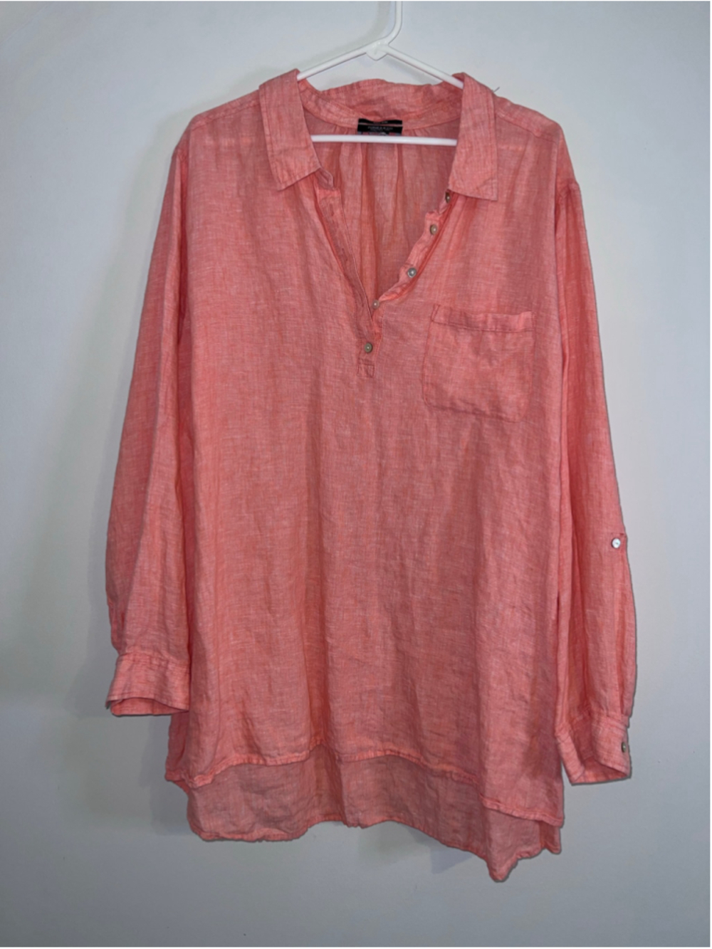 Jones & Co Linen Button Down Shirt Coral